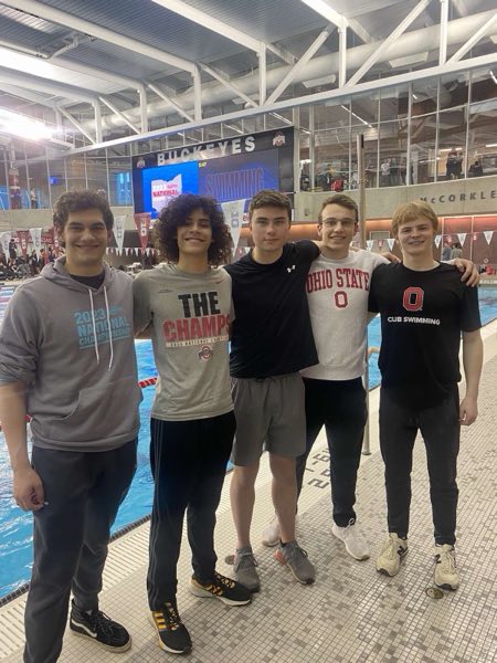 Teammates poolside